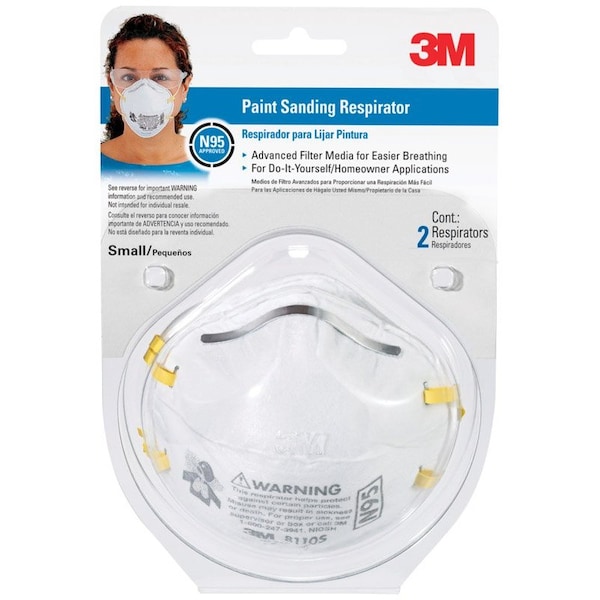 Scotch 3M N95 Paint Sanding Disposable Particulate Respirator White S 2 pk 8110SP2-DC - main